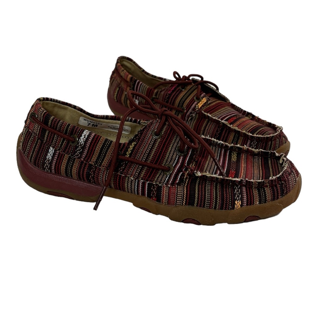 Twisted X Boots Red/Multi Women's Boat Shoes Driving Mocs D Toe Size 7